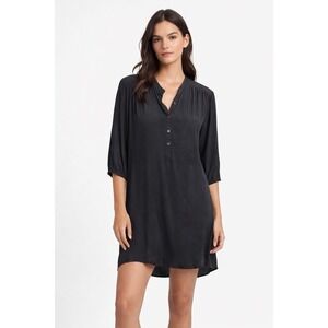 The Podolls‎ Black Silk Dress V Neck Button Front Tunic Shift Silk Dress Size L